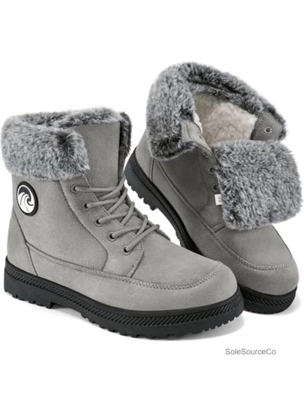 Fur Lined Suede Snow Boots Women Lace Up Ankle Winter Booties